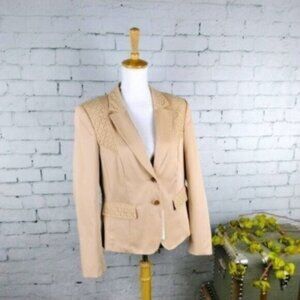 Basler Eyelet Lace Embellished Career Blazer Jacket Tan Size 40 or US 10